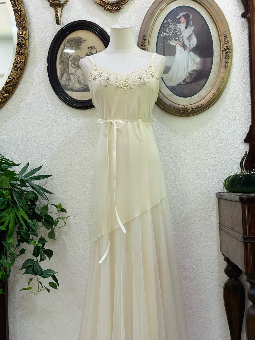 R&M Richards Ivory Two-Piece Chiffon Wedding Dress with Beaded Jacket - Picture 6 of 14